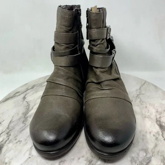 NWOT Miz Mooz Scarborough Multi Strap Olive/Brown Booties 39 Wide Moto Edgy Boho - Picture 4 of 16